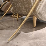 Leopard Jacquard L-Shape Sofa Set with Button Tufting Craftsmanship, Snake-Head Armrests & Braided Stainless Steel Legs